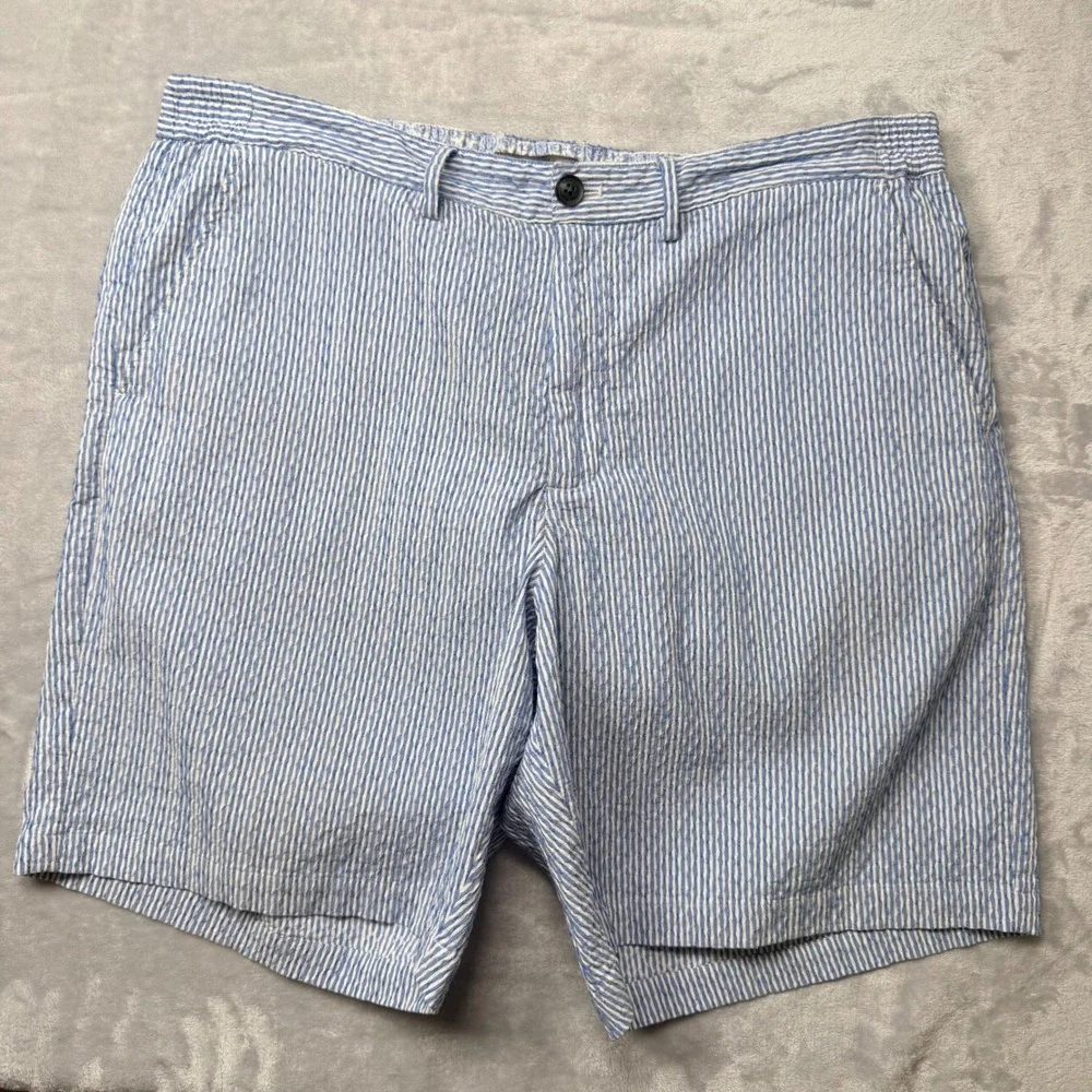 Robert Graham Mens Seersucker Striped Classic Fit Shorts Blue White 40 Preppy